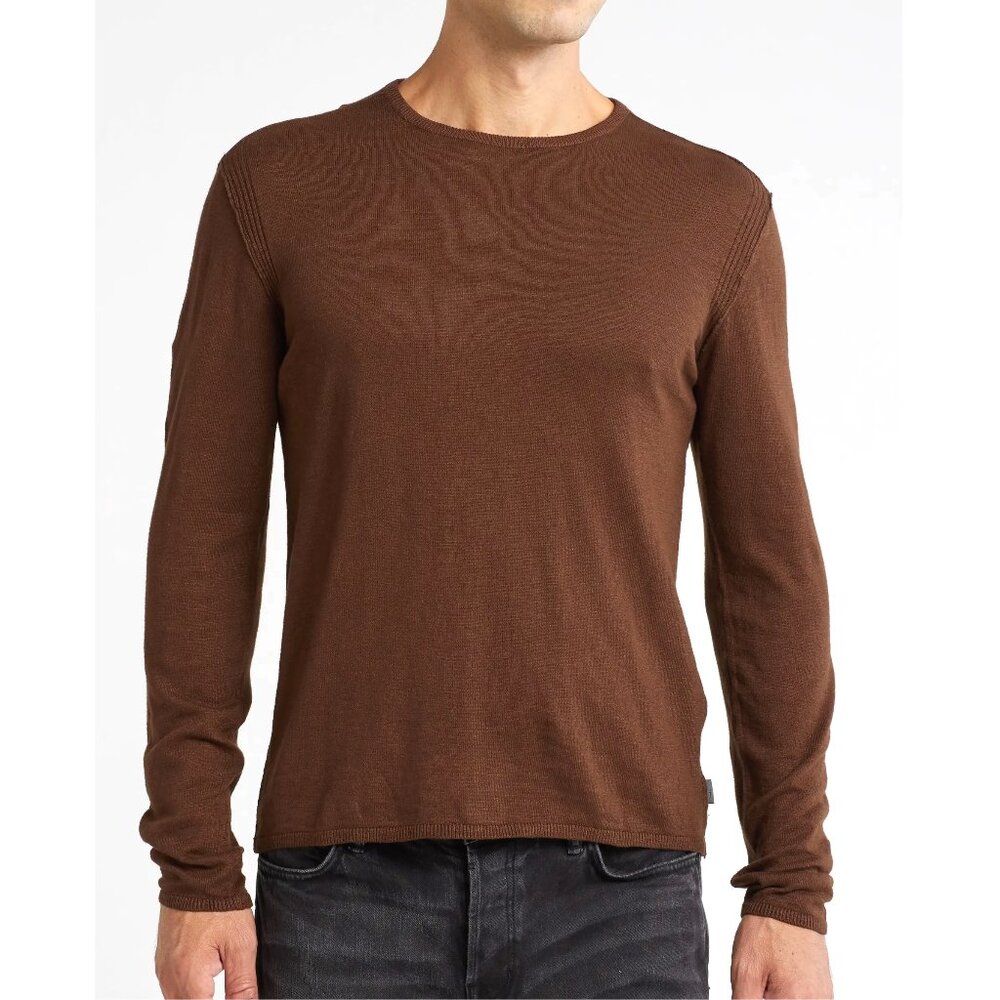 John Varvatos Collection Men's Eli LS Crewneck Sweater Tee Shirt Dark Brown 2XL